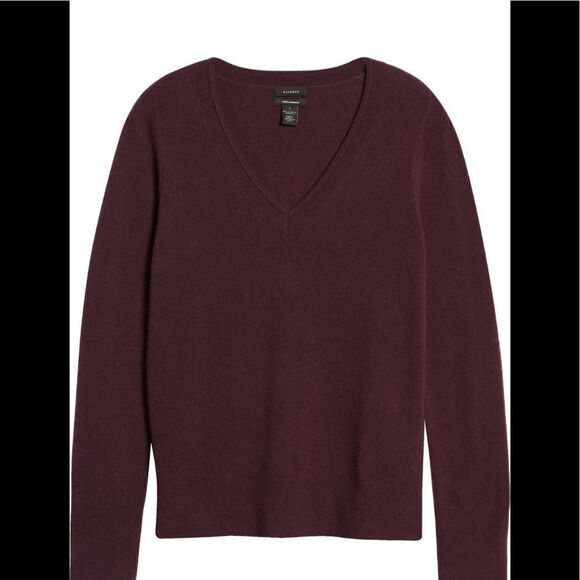 Halogen pure 100% cashmere V neck sweater size XS, burgundy NWT - Picture 2 of 11